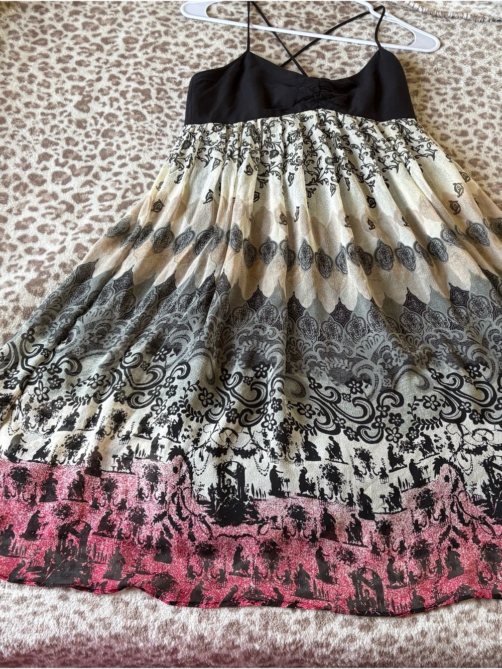 Laundry By Shelli Segal Black Bodice Multi-Print Midi Dress with Pink Accent - Picture 3 of 4